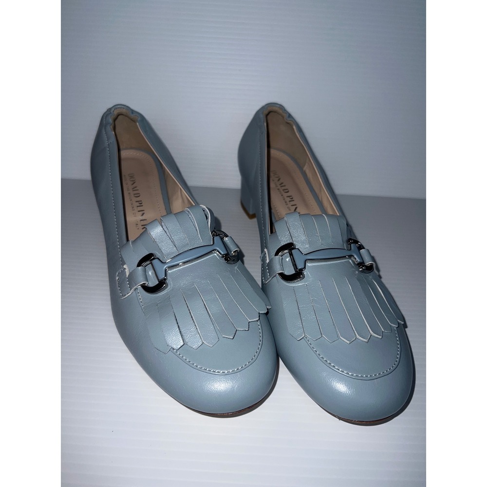Donald Pliner Light Blue Leather Kiltie Loafers Block Heel Made in Italy Size 10